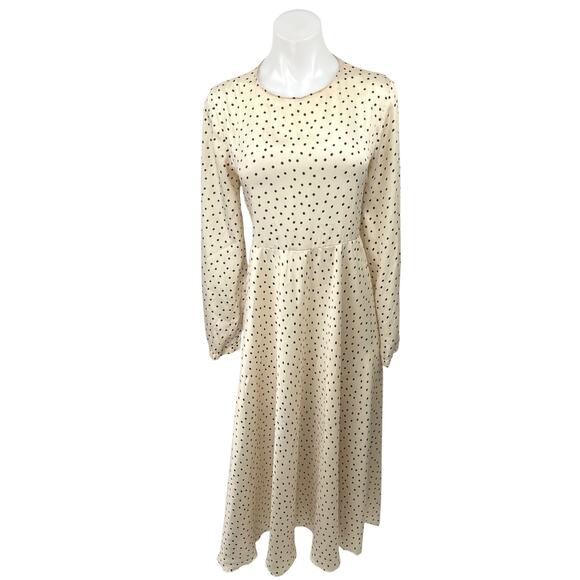 Zara Off White Black Polka Dots Crew Neck Long Sleeve A Line Maxi Dress Size M - Picture 5 of 12